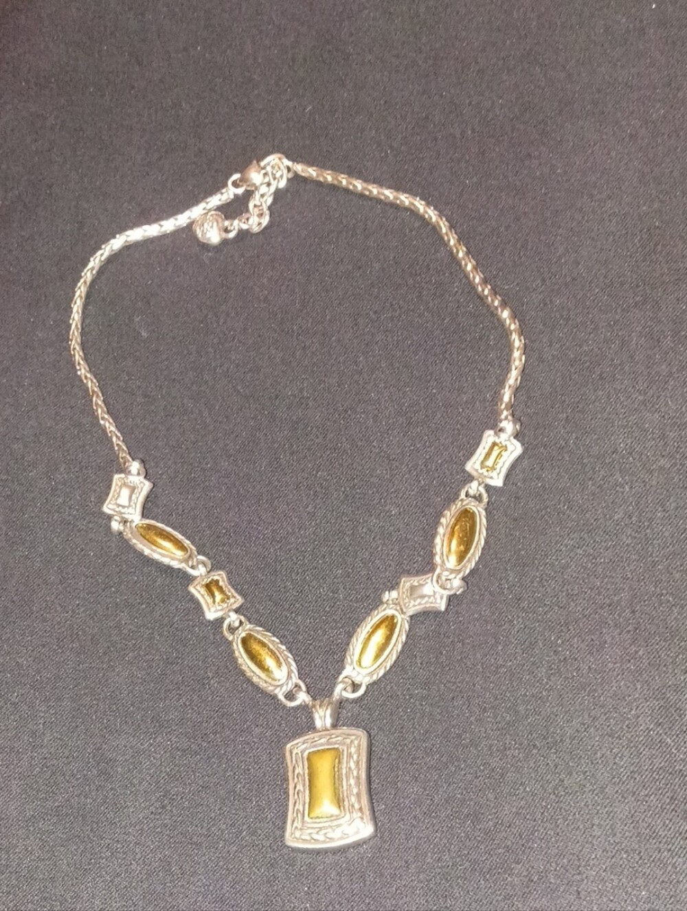 Vintage Brighton 16-18" Two Tone Pendant Necklace Oval